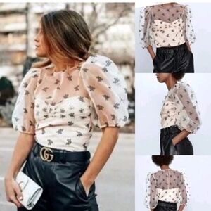 New zara Elegant Sheer Floral Top